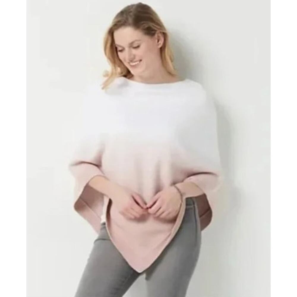 Barefoot Dreams CozyChic Lite Poncho‎ Cape Pink Cream White One Size